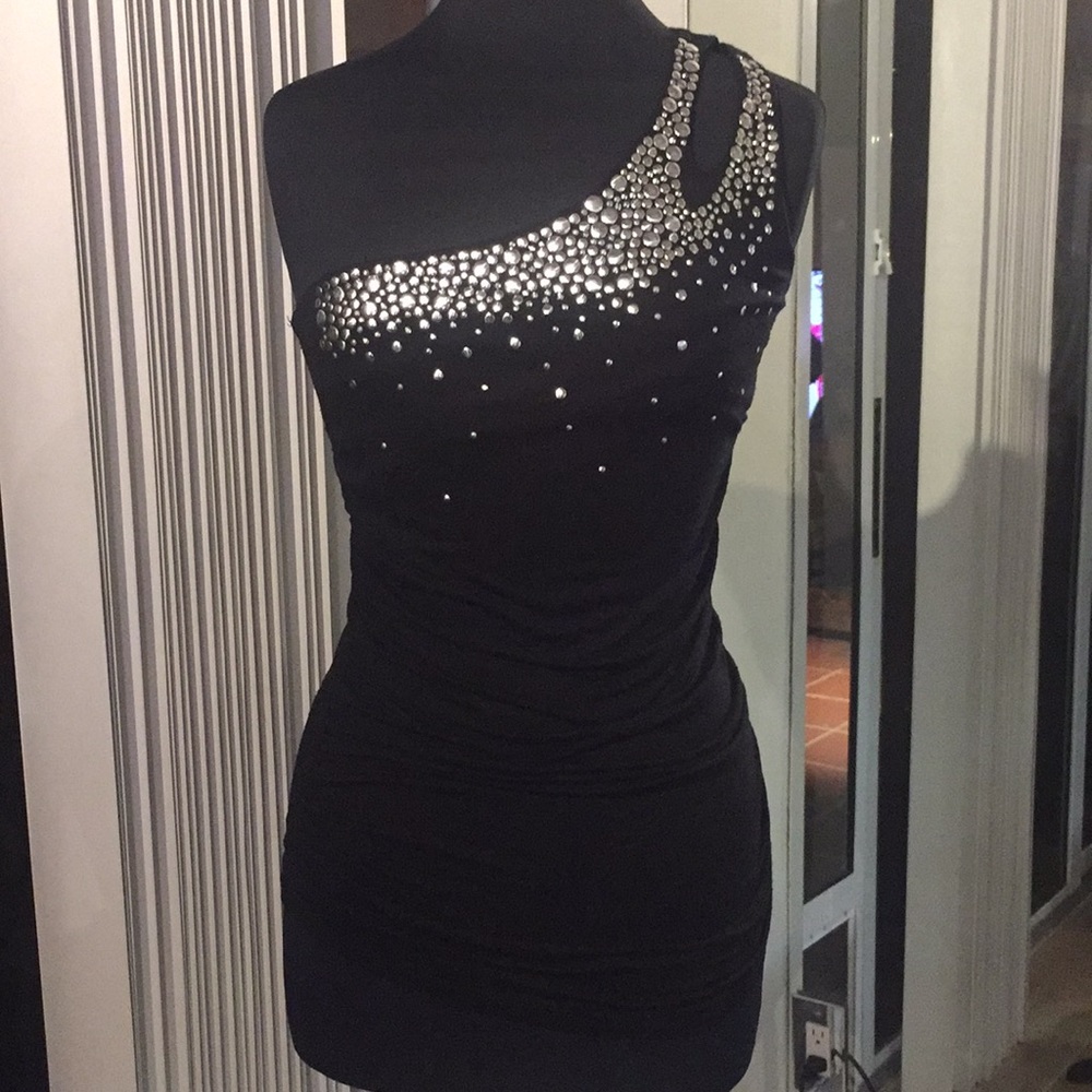 Silver Studded Voice One Shoulder Tank Top